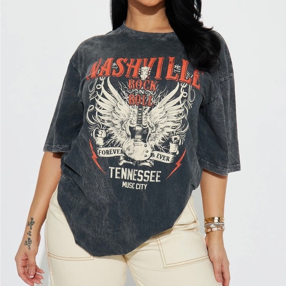 Fashion Nova Tops - Fashionnova  Nashville Rock And Roll Washed Tee - Black Wash Size Small NWT